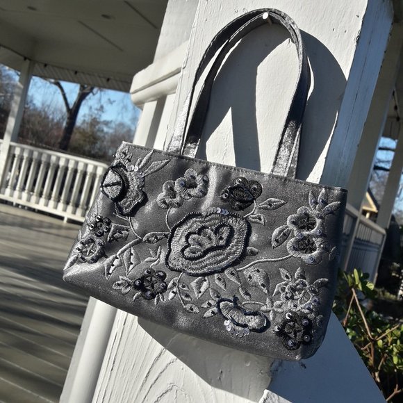 Vintage Handbags - Sequin Purse Beaded Evening Crossbody Bag Grey